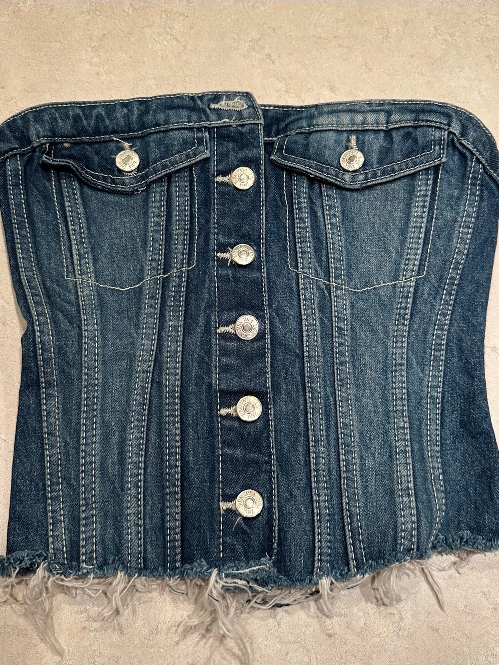 zara denim button corset top